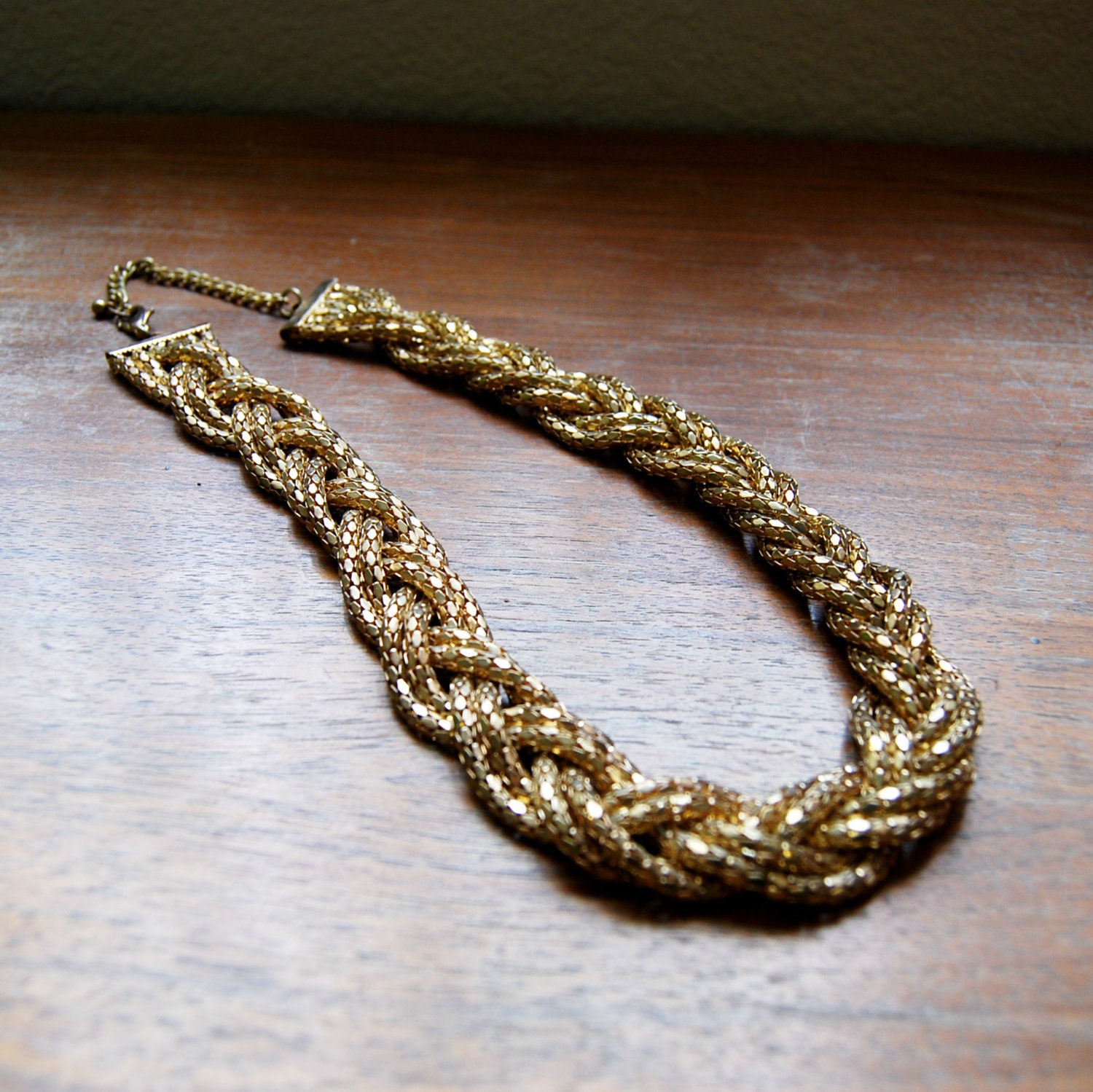 vintage BRAIDED bronze STATEMENT necklace / 1970s chunky ROPE necklace