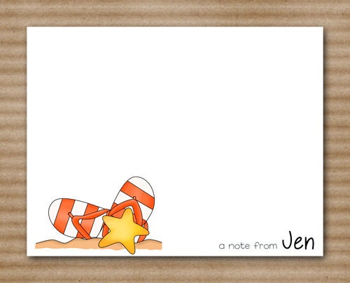 Flip Flops Card / Notecards / Note Cards / Beach / Sea / Summer / Ocean / Tropical / Personalized (set of 8)