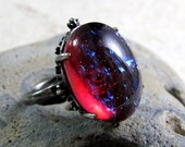 Gothic Dragon Opal Ring - Red and Blue Opal Glass - Vintage Glass Ring