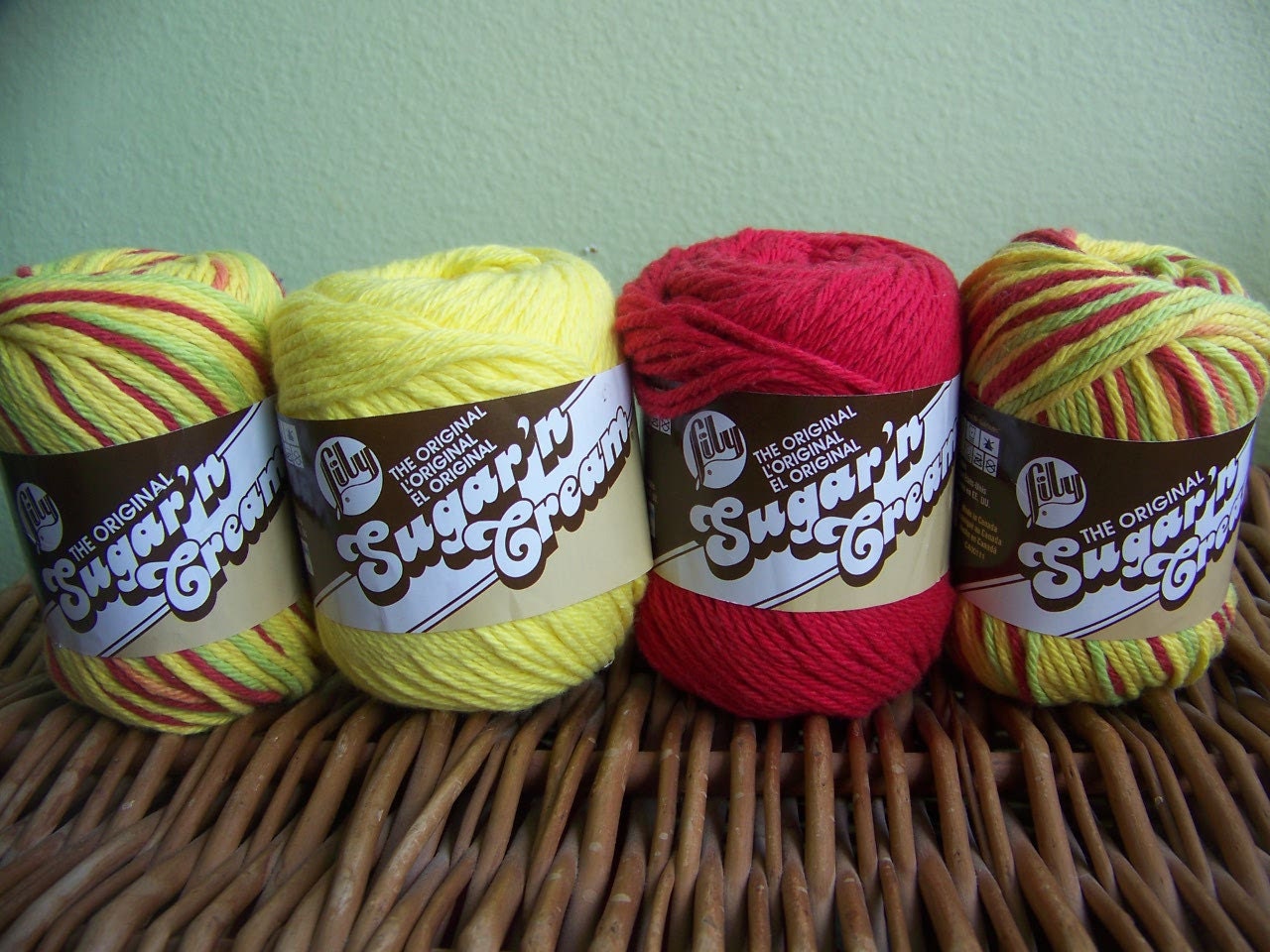 Peace Lily Sugar & Cream, 4 Skeins, sunshine yellow, red, Cotton Yarn