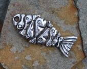 2 Greek Pewter Wavy Fish Pendant