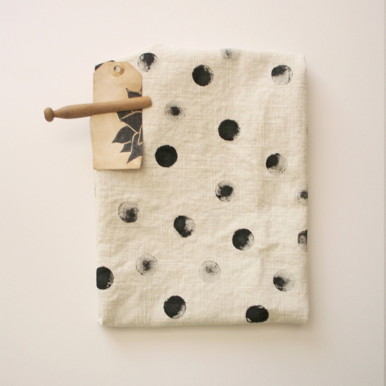 Hand Printed Tea Stained Dish Towel - Chevron - Polka Dot - Black - Tan - Rustic - Desert - arrow