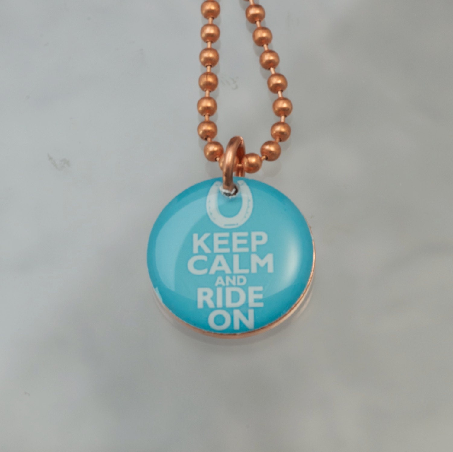 Handmade Copper Horse Charm Pendant Necklace Upcycled Repurposed Penny- Ride On Blue - Womens Jewelry