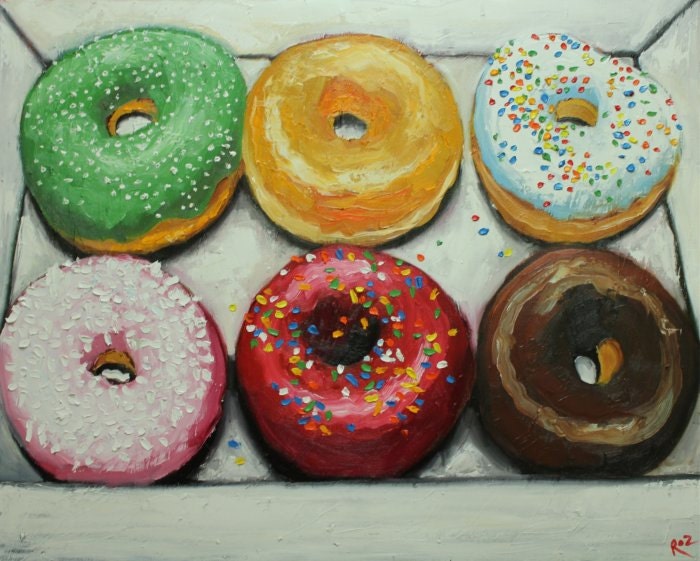 Donuts still life painting 19 24x30 inch original oil painting by Roz