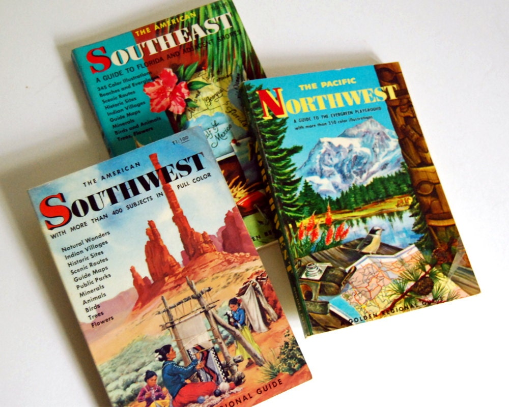 3 Golden Regional Guides Vintage Books American Southeast, American Southwest, Pacific Northwest 1950s Travel Geography Reference