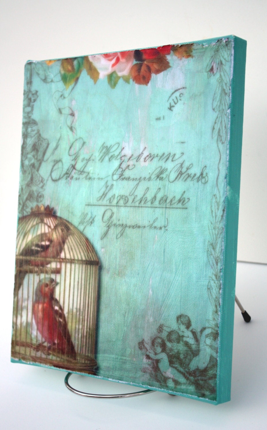 Shabby Cottage Chic Print Decoupaged on Canvas