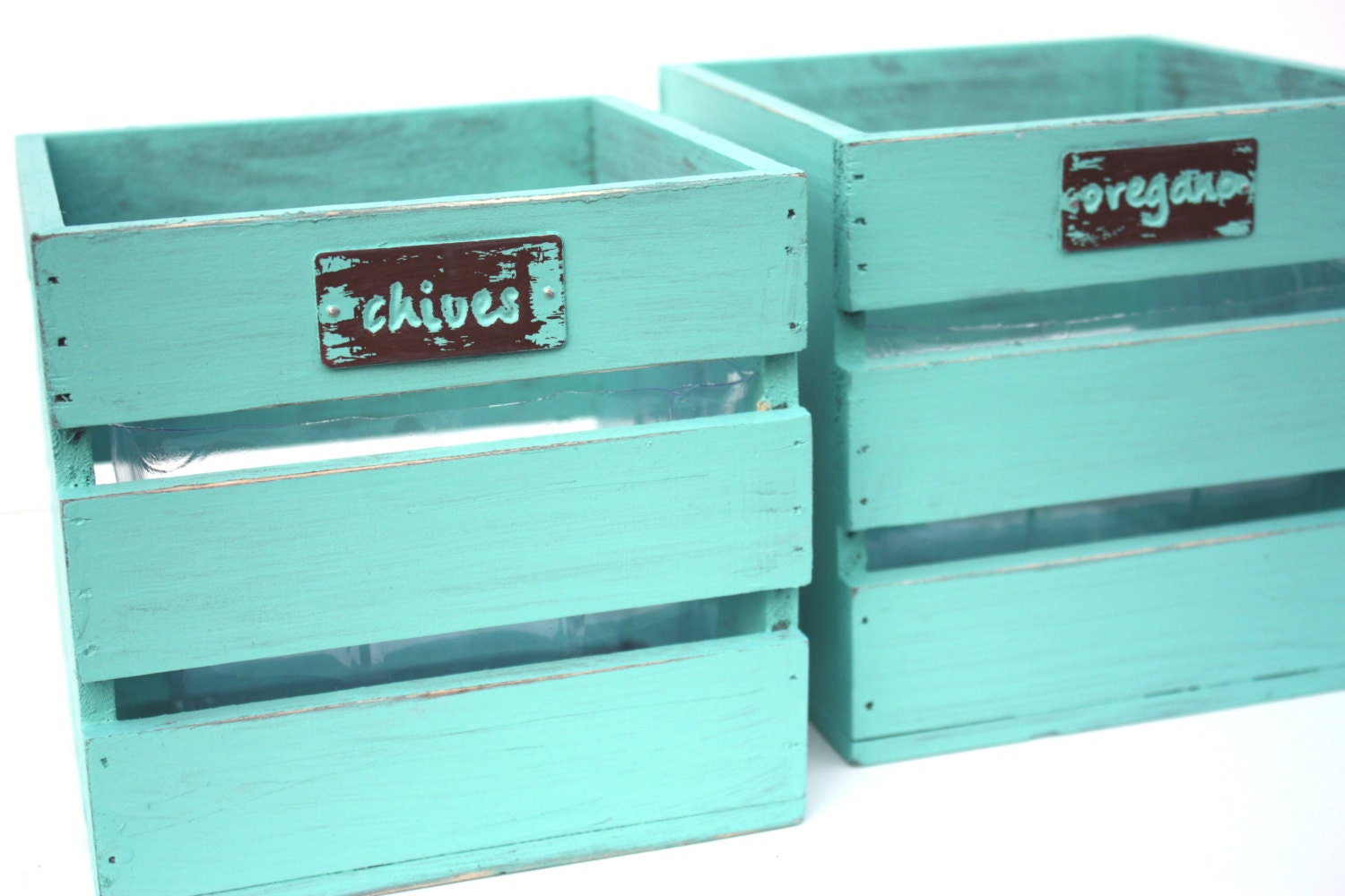 Shabby Cottage Chic Wood Planter Box Set Chives Oregano