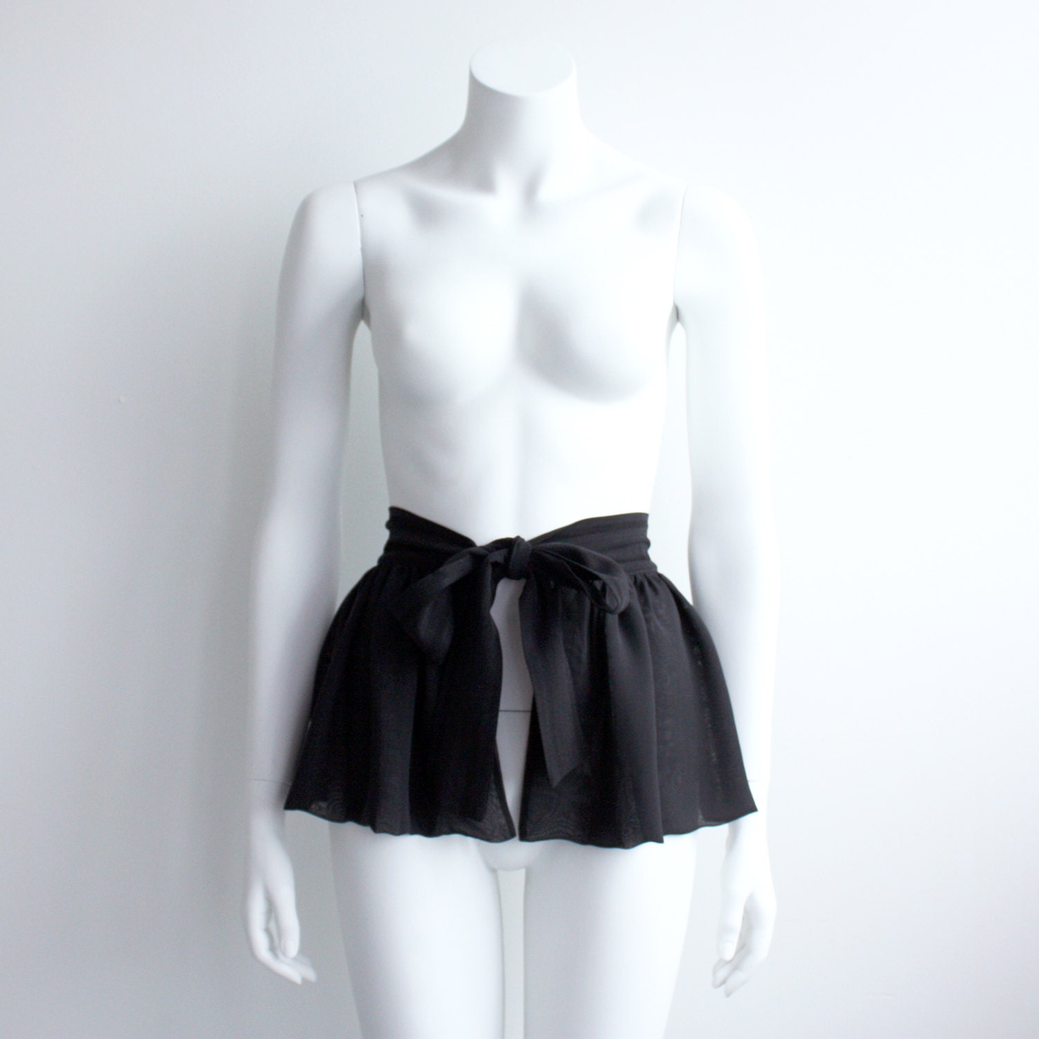 Chiffon Peplum - Mini Ruffle Belt - Black Chiffon with Black belt
