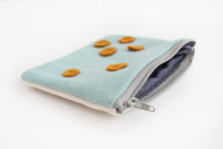 Seafoam and mustard wool Pouch