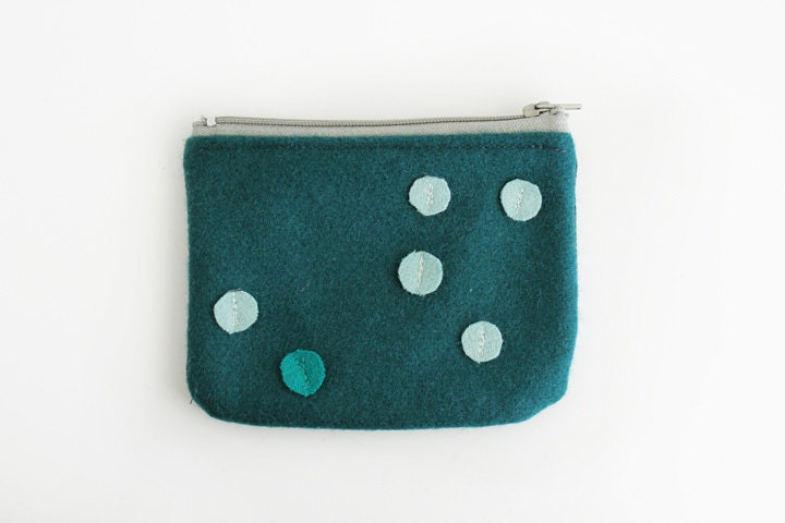 Teal wool and denim Pouch - ziazia