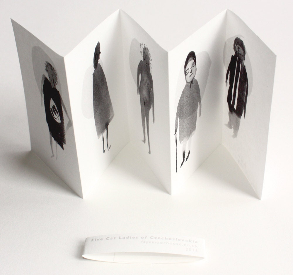 Mini Zine - Handmade Book. Five Czechoslovakian Cat Ladies.