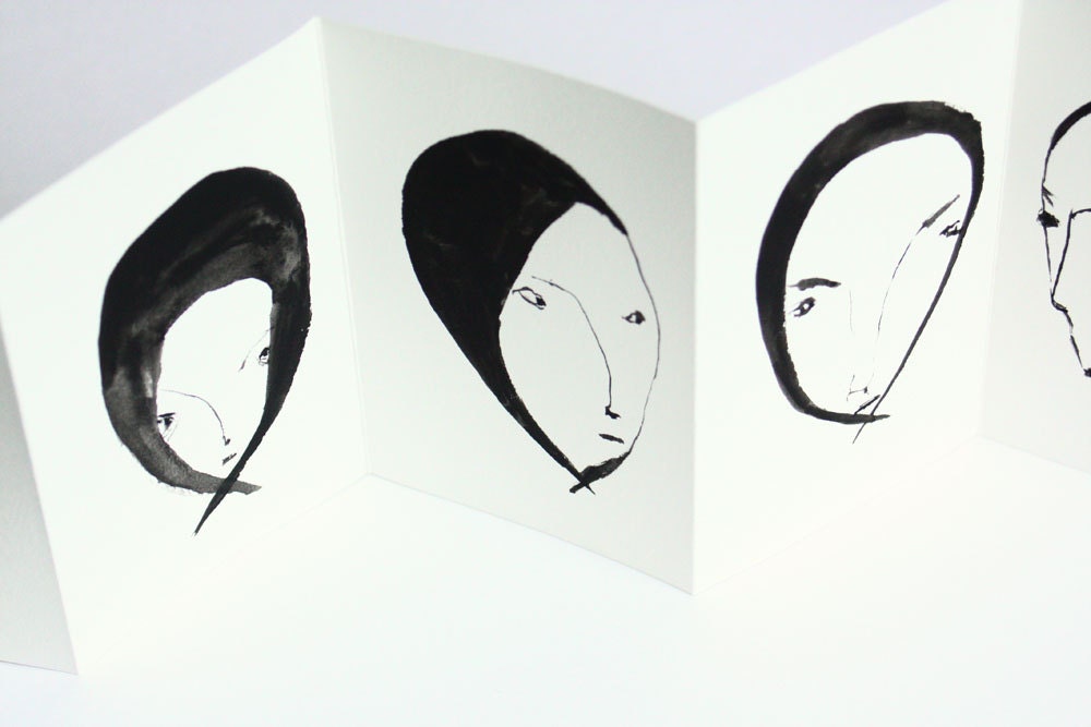 CAT LADIES FACES. Original concertina book.