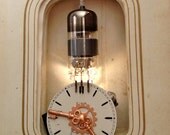 LED light up pin - white light vacuum tube brooch - steampunk pocket watch jewelry - Burning Man jewelry