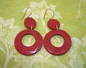 Big Bold Red Hoop Earrings, textured and lightweight