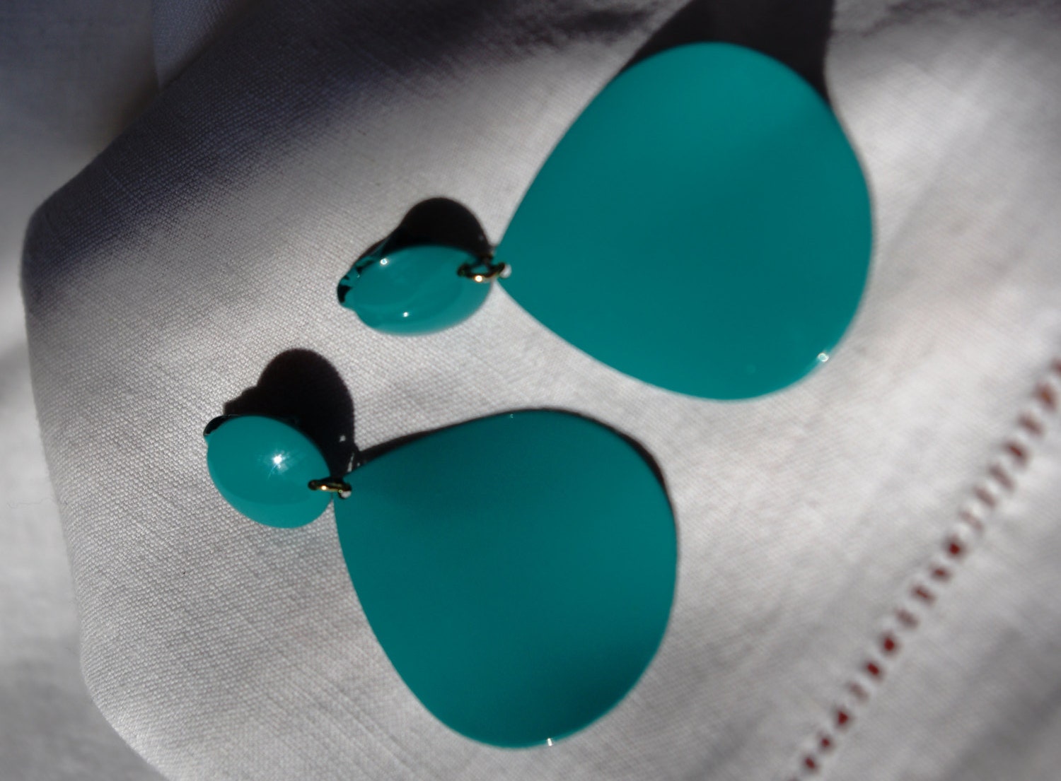 circa 1970's Teal Blue Green Enamel Earrings
