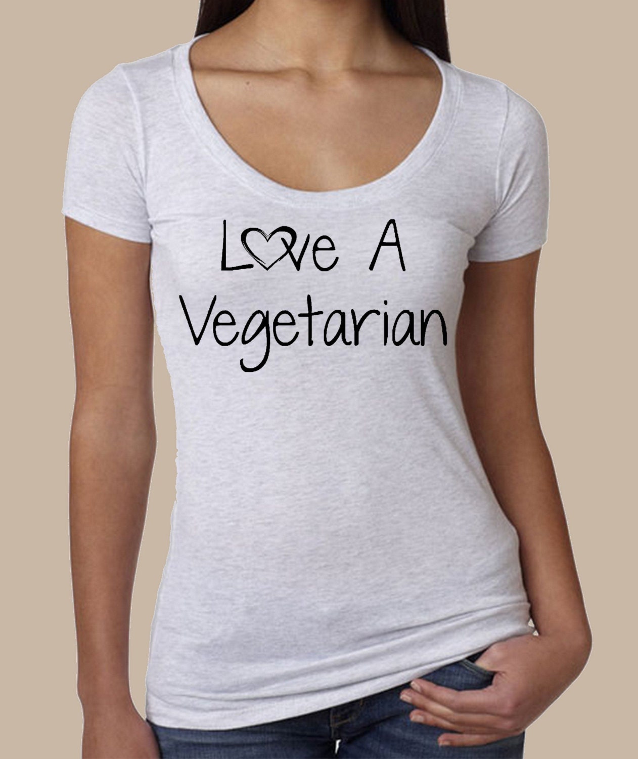 LOVE a VEGETARIAN ladies shirt Tri Blend Scoop Neck silkscreen screenprint