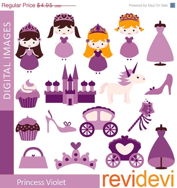 HALF PRICE SALE Princess Violet 07336 - Cute whimsical clip art in purple - Commercial use for personalized digital invites, banner, educat