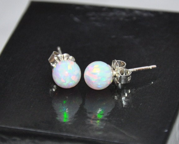 6mm Ball Stud Post earrings, Opal Earrings, Sterling Silver Earrings,  Australian Opal, 925 Sterling Silver
