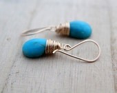 Turqouise Gold Earrings, 14k Gold Filled Gemstone Drop Earrings, December Birthstone