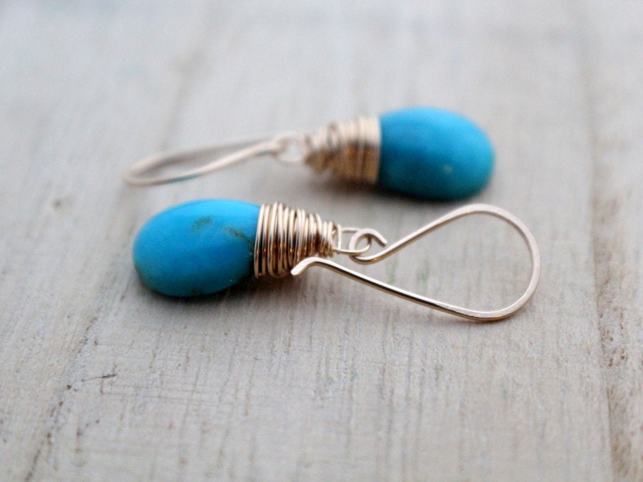 Turqouise Gold Earrings, 14k Gold Filled Gemstone Drop Earrings, December Birthstone