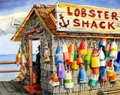 Buoys and the Lobster Shack ... Large 11X14 Watercolor Coastal Beach Decor print by Barry Singer