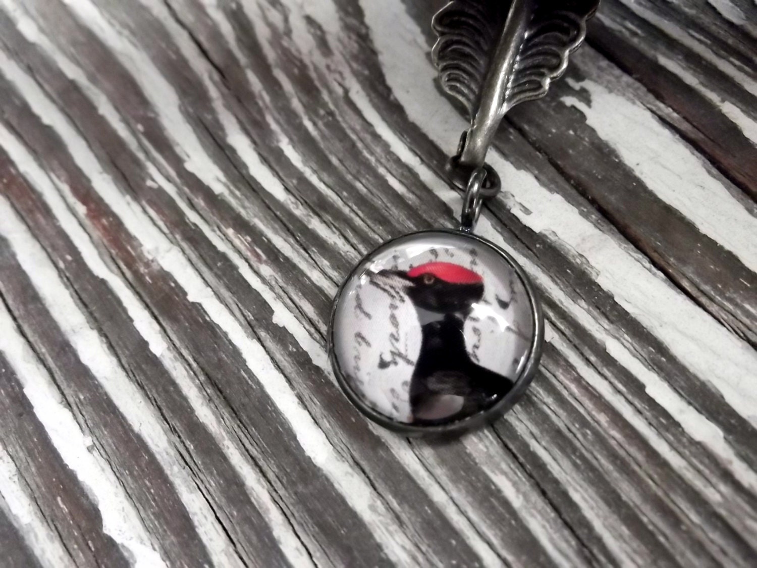 Feather Bookmark with Woodpecker Charm, No. 2