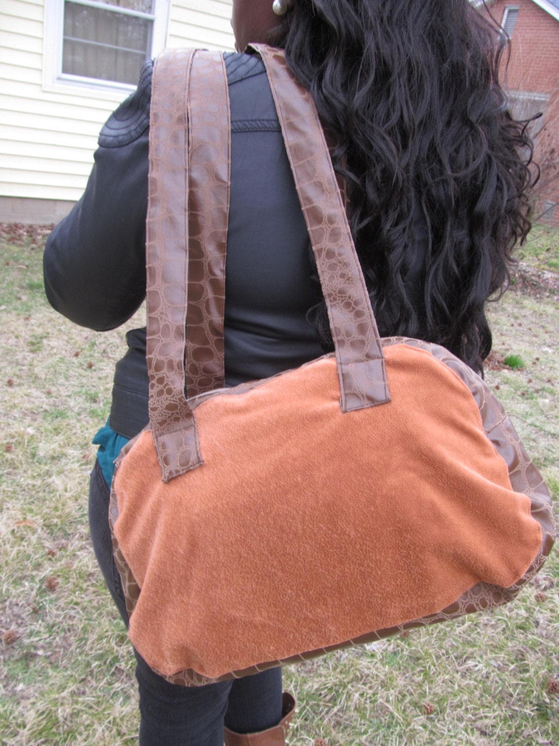 Brown Purse, Orange Purse, Brown Medium Bag, Brown and Orange Purse, Brown and Orange Medium Bag, Medium Purse, Handbag, Straps, Vinyl