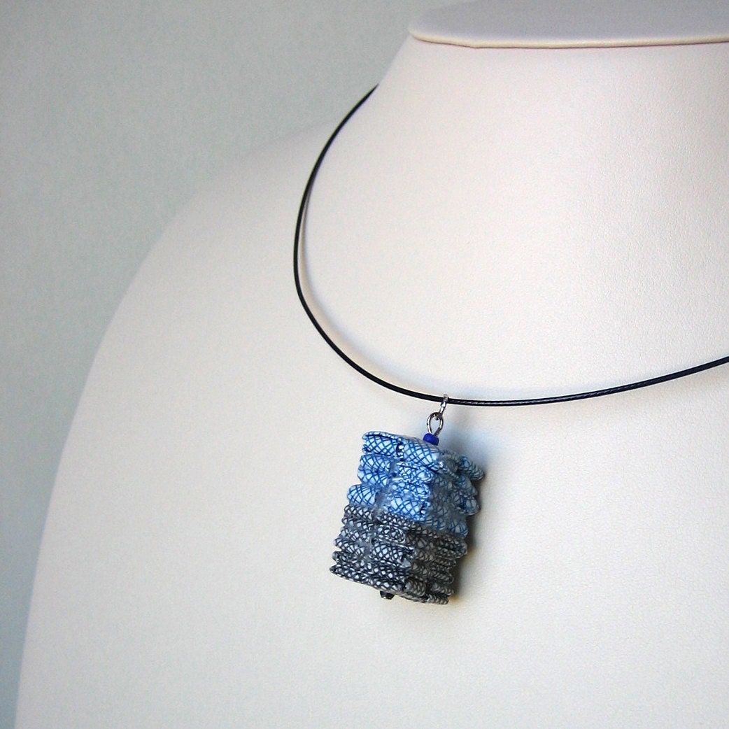 Rescued Security Envelope Necklace in Blue and Black -- Eco Chic