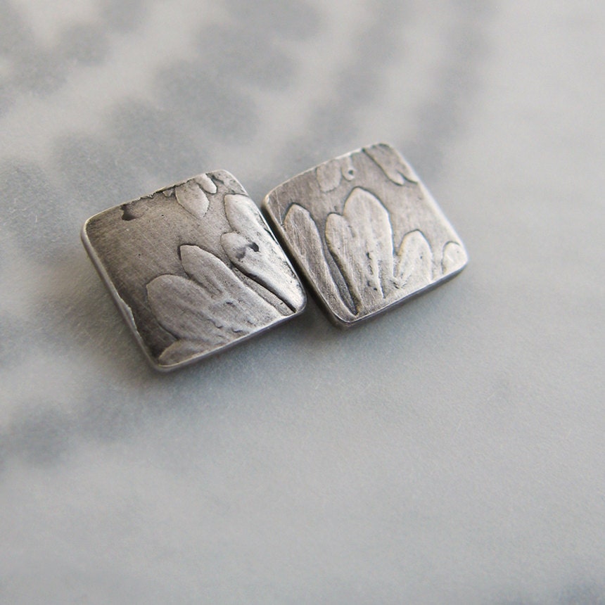 Post Earrings Petite Carolina Cranesbill Leaf Botanical Fine Silver Sterling Rustic Nature