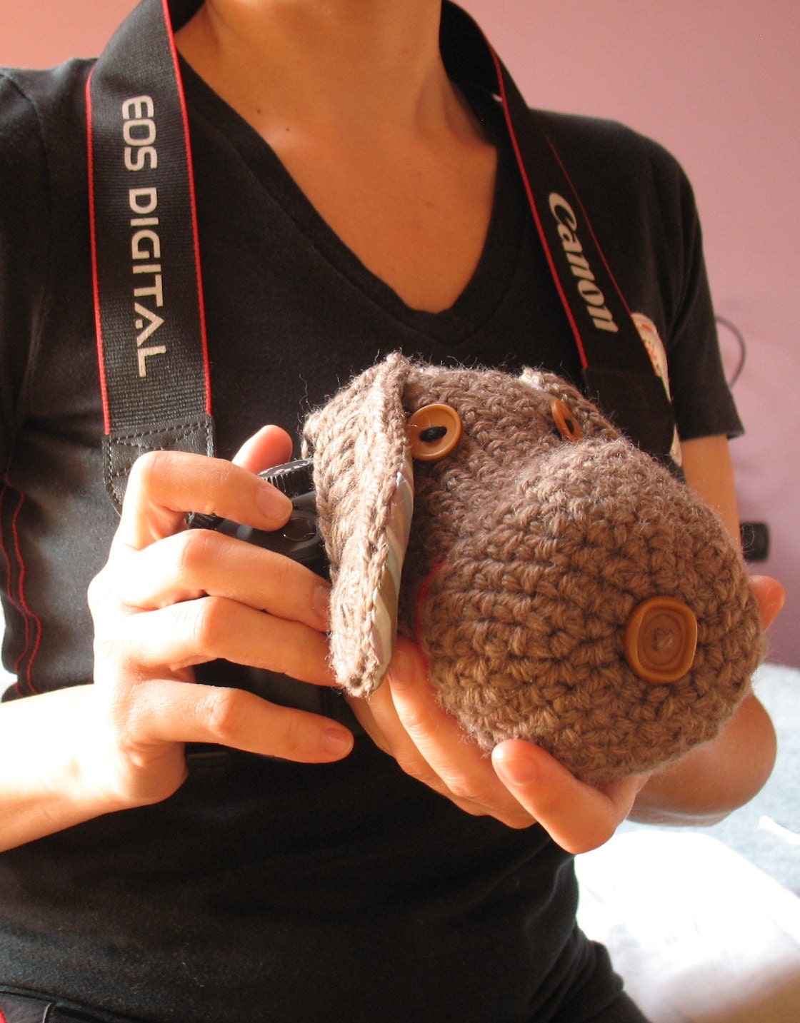 I LOVE MY PUPPY hand crocheted camera cozy