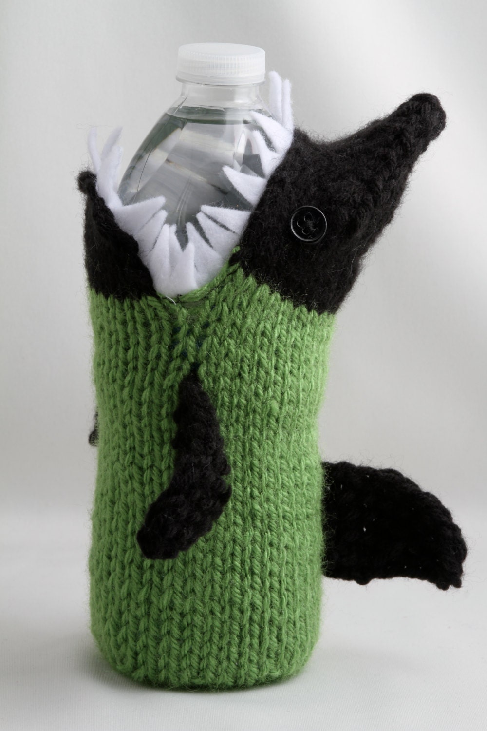 Water Bottle Cozy - Monster Shark Black and Green