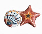 Knobs Nautical Beach Theme Pull Knobs Ceramic Starfish Sea Shell Hand Painted