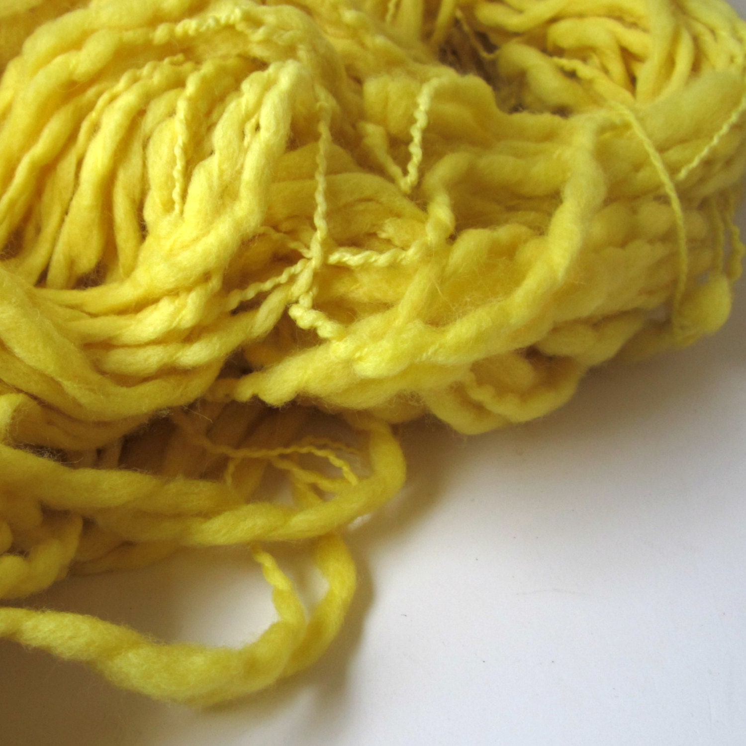 CLEARANCE - Hand Dyed Yarn, Thick and Thin Merino Wool,  Bulky Weight, 250 yards/ 8 oz , Lemon