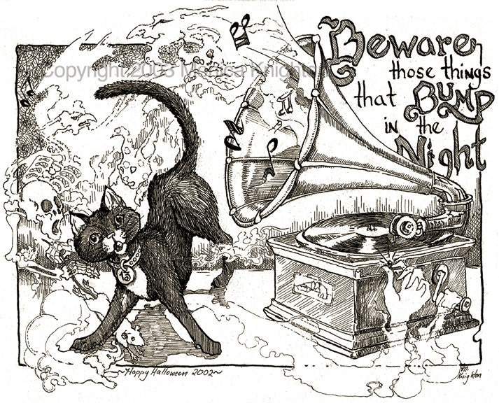 Black Cat, Bump In the Night, Halloween spooky art print