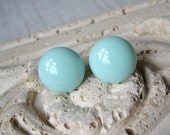 Mint Earrings, Mint Green Circle Earrings, Pastel Green Dot Stud Earrings