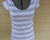 Womens Striped White and Grey Knit Top Size Small