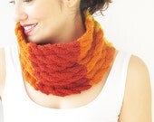 Orange Red Yellow Cable Knit Cowl Scarf by Afra