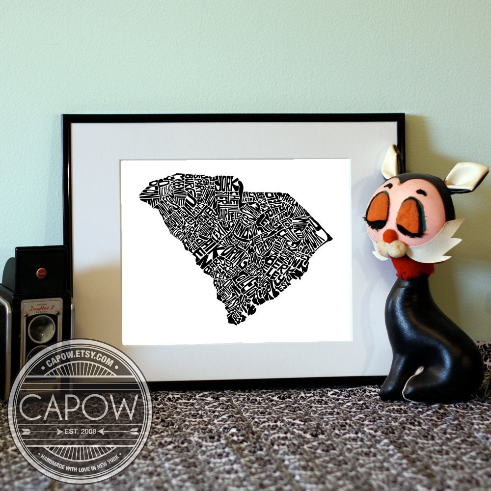 South Carolina - typography map art print 11x14 - personalized state poster custom wall decor engagement wedding housewarming gift