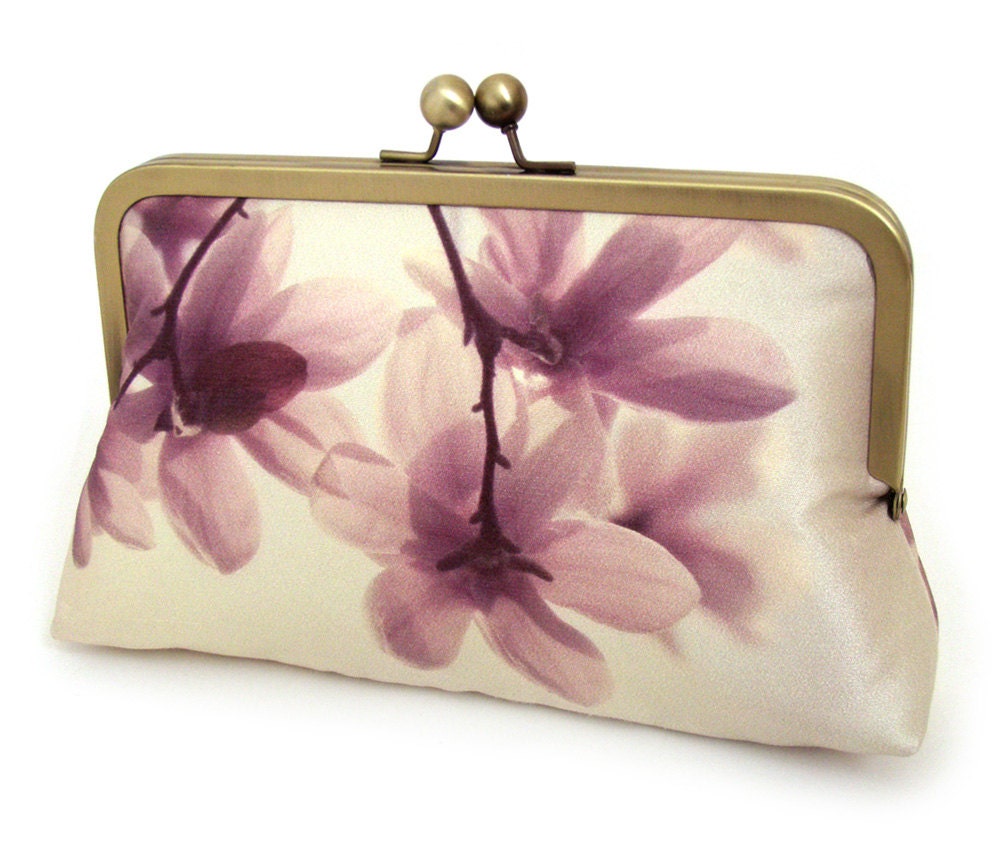Magnolia blossom clutch bag, printed silk purse, bridal accessory, bridesmaid gift, wedding bag