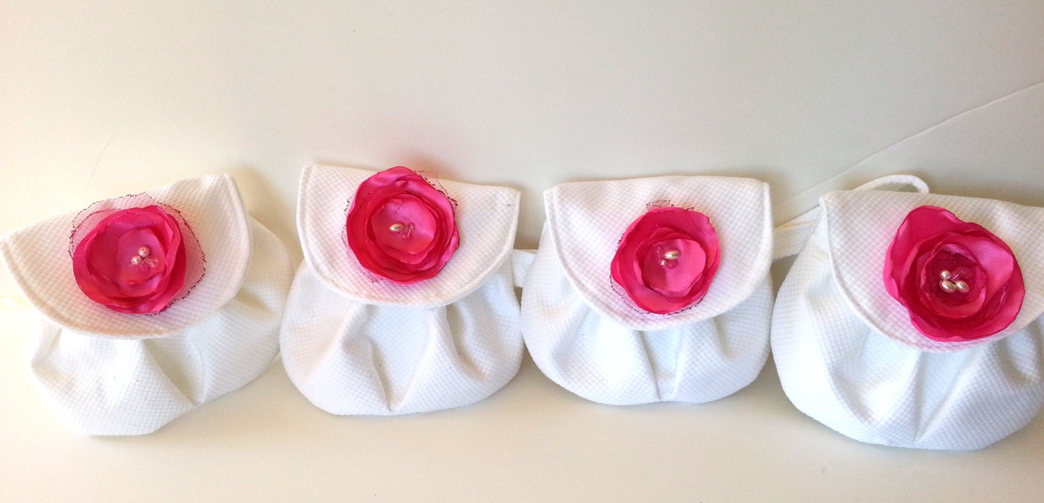 Set of 4 Ready to Ship WEDDING CLUTCHES, WRISTLETS - bridesmaids - pink and white weddings