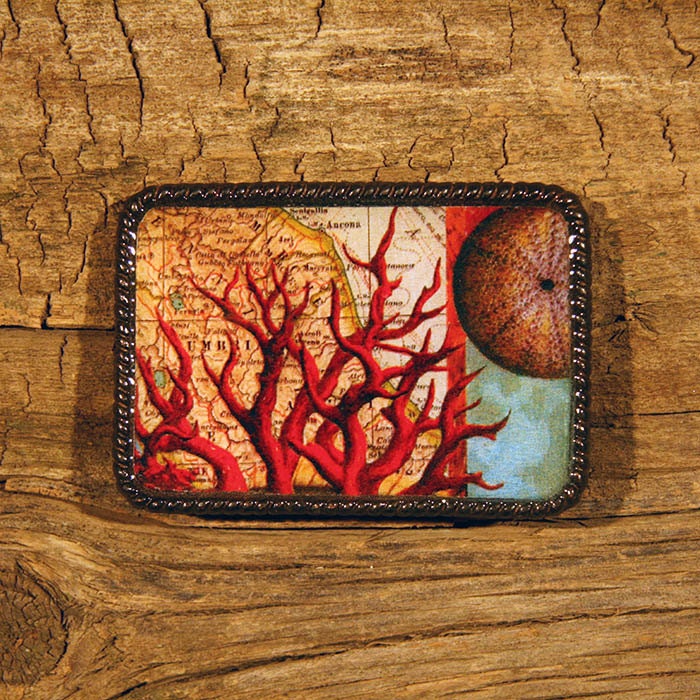 coral and sea urchin fine art belt buckle