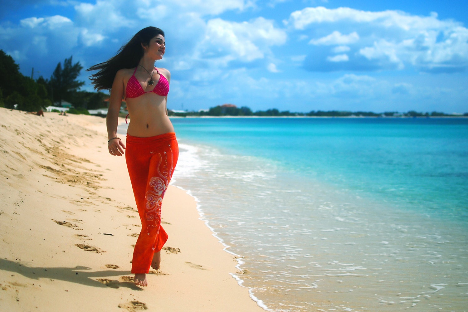 Batik Yoga Pants in Brilliant Orange