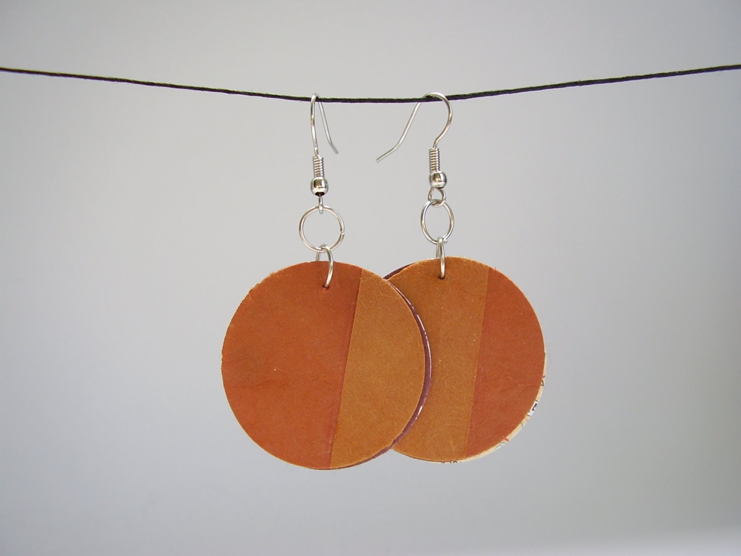 Paper Book Earrings, Rust and LIght Brown Earrings, Book Lover Earrings, Paper Moon Earrings Tan