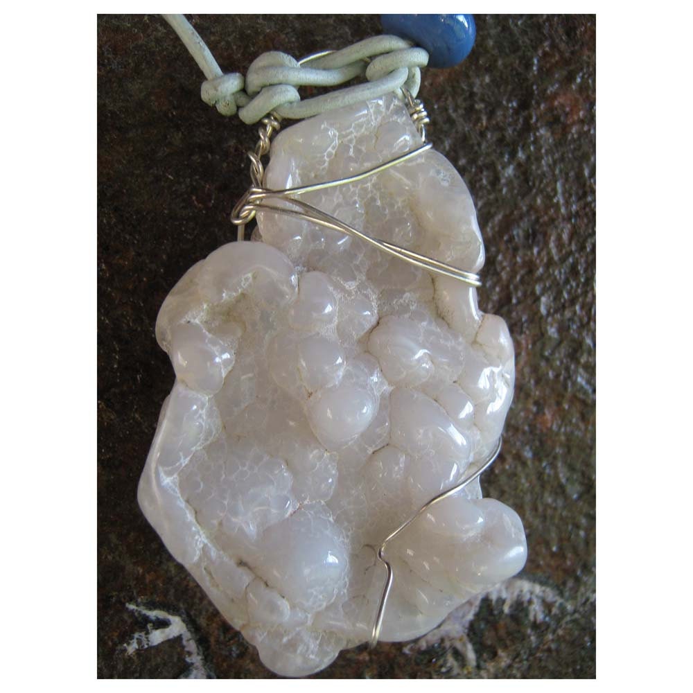 REAL BUBBLE Necklace - Chalcedony Plate - Natural Bubbles