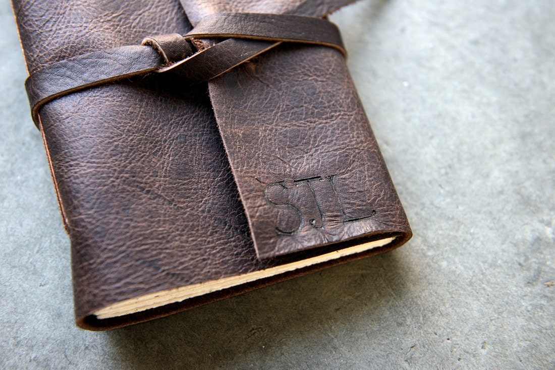 200 pages - Initials - Leather Journal or Sketchbook - Dark Brown