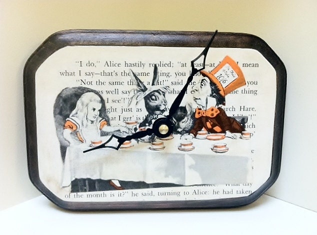 Vintage Alice in Wonderland Excerpts Collage Handmade Wood Clock by cadencedesigns on etsy