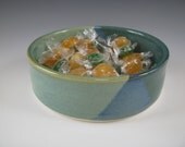 Ceramic Pottery Serving Dish, Brie Baker, Dip Dish, Candy Bowl Greens and Blue