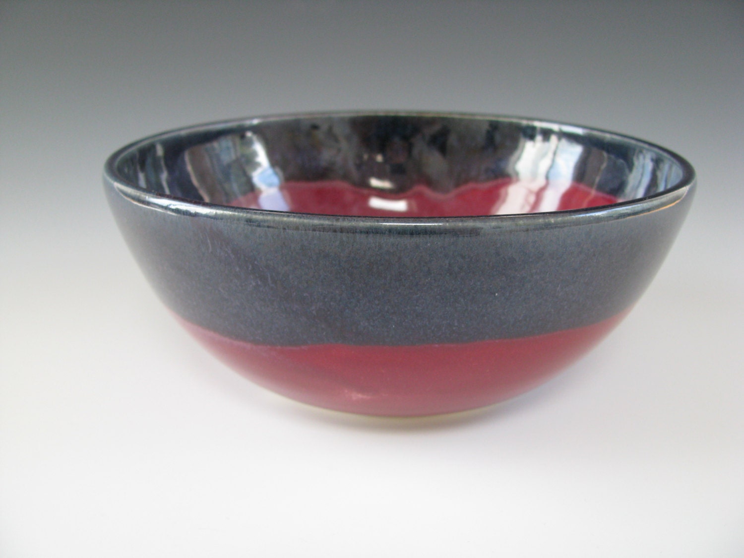 Ceramic Bowl for Soup Cereal Salad in Dark Blue and Cranberry