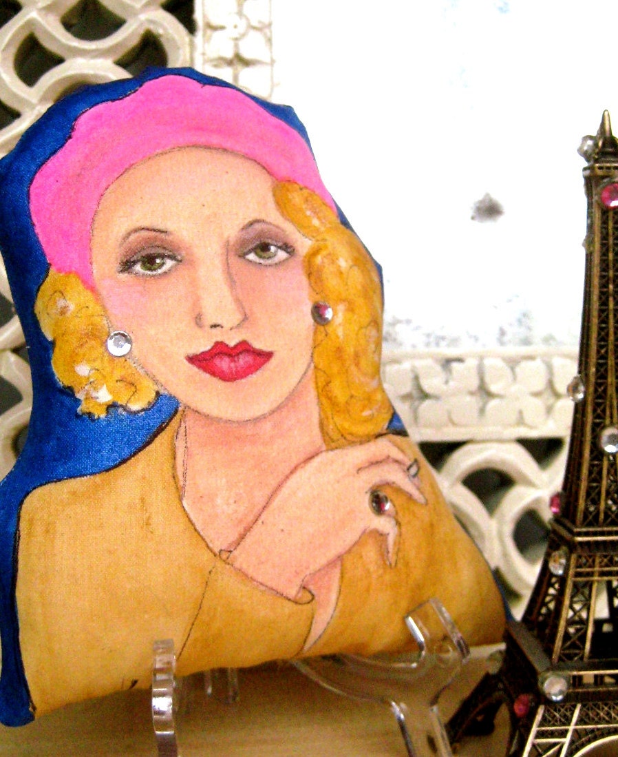 ANOUK PARIS WOMAN Pillow, Hand Painted, Sculpted Pillow With Stand, Paris, French Woman, Mothers Day Gift, Francophile