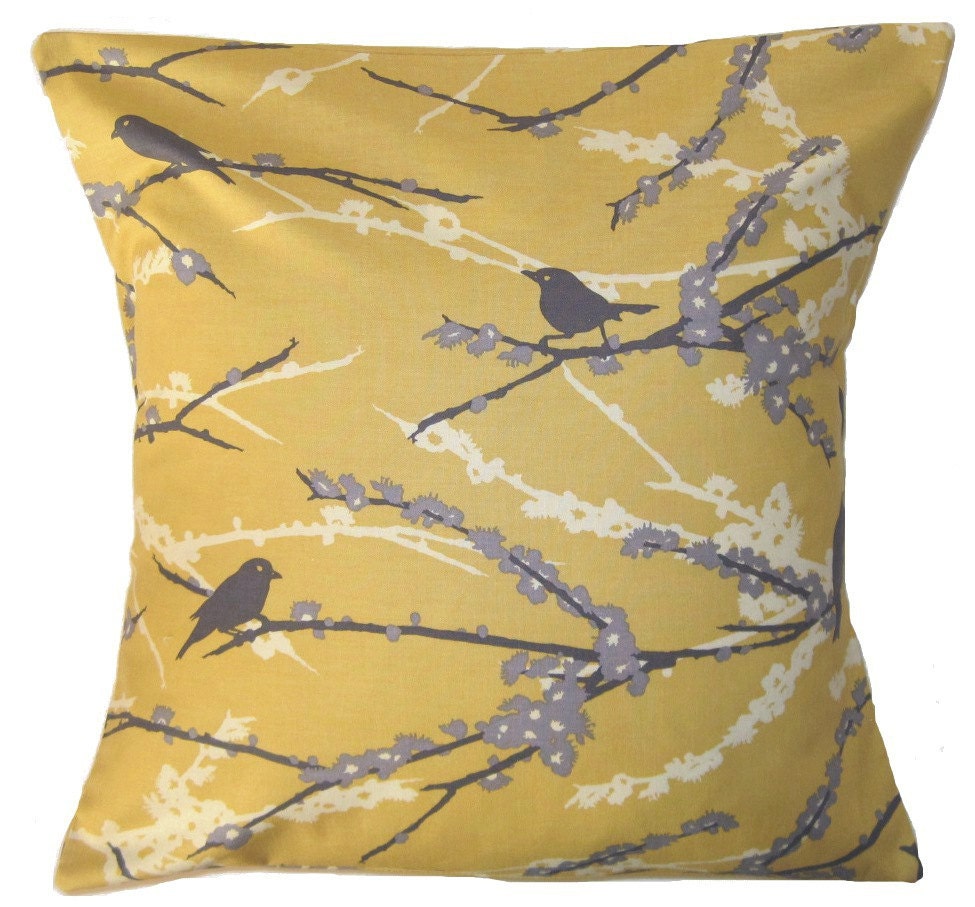 One Decorative Throw Pillow Cover, Joel Dewberry Sparrows, Vintage Yellow - 24 x 24